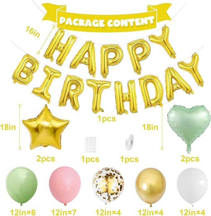Sage Green and Dusty Pink Birthday Decorations for Girls,Green and Pink Balloons Gold Happy Birthdays Balloon Banner Confetti Balloons for Women Girls Adults Birthday Baby Shower Party Decorations