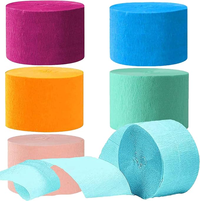 Rose Red Orange Blue Red Crepe Paper Streamers - 6 Rolls Party Streamers for Mexican Theme Birthday Cinco De Mayo Party Decoration