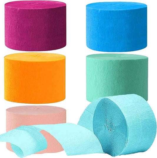 Rose Red Orange Blue Red Crepe Paper Streamers - 6 Rolls Party Streamers for Mexican Theme Birthday Cinco De Mayo Party Decoration