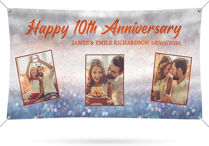 Happy Anniversary Banner Personalized Name Photo Custom Wedding Celebration Banners and Signs Customize Decoration for Couple 6'x3'