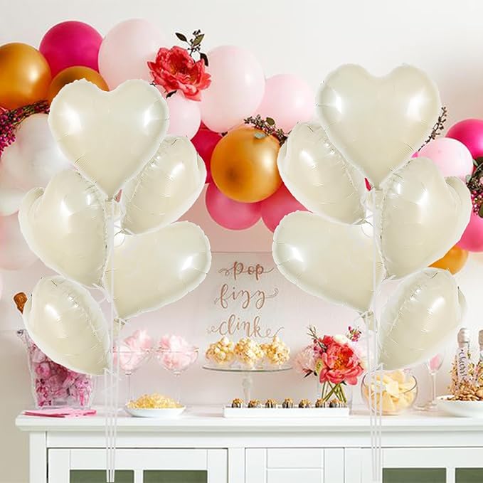 TONIFUL 30Pcs 18 Inch Cream White Heart Balloons Cream White Heart Shape Foil Mylar Balloons Decoration for Birthday Valentine's Day Wedding Bridal Shower Anniversary Engagement Party Supplies