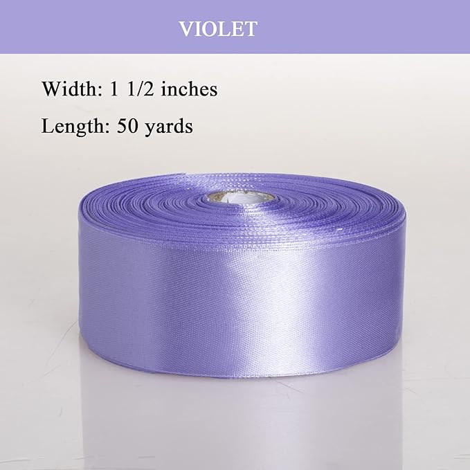 YASEO 1 1/2 Inch Violet Solid Satin Ribbon, 50 Yards Craft Fabric Ribbon for Gift Wrapping Floral Bouquets Wedding Party Decoration