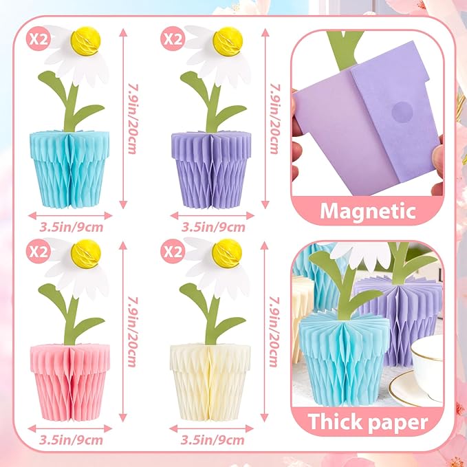 8PCS Daisy Honeycomb Centerpieces, Daisy Table Decorations, Daisy Flower Birthday Party Decorations for Home Office, Baby Shower, Wedding Spring Party Supplies(Purple Blue)