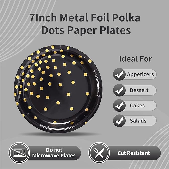 Black Gold Paper Plates and Napkins Party Supplies-150PCS-50 x 7''Dessert Plates & 50 x 6.5''Napkins & 50 x 7.3''Forks,Disposable Paper Tableware Set for Birthday,Anniversary,Retirement,Father's Day