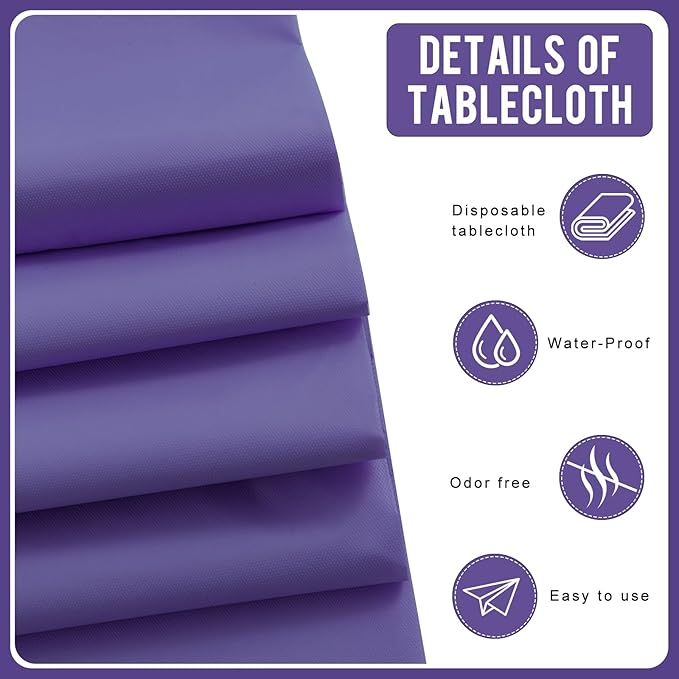 Eleclassi Purple 6 Pack Premium Disposable Plastic Tablecloth 54 x 108 in - Plastic Table Cloth Disposable Tablecloth for Rectangle Table Up to 8 Feet