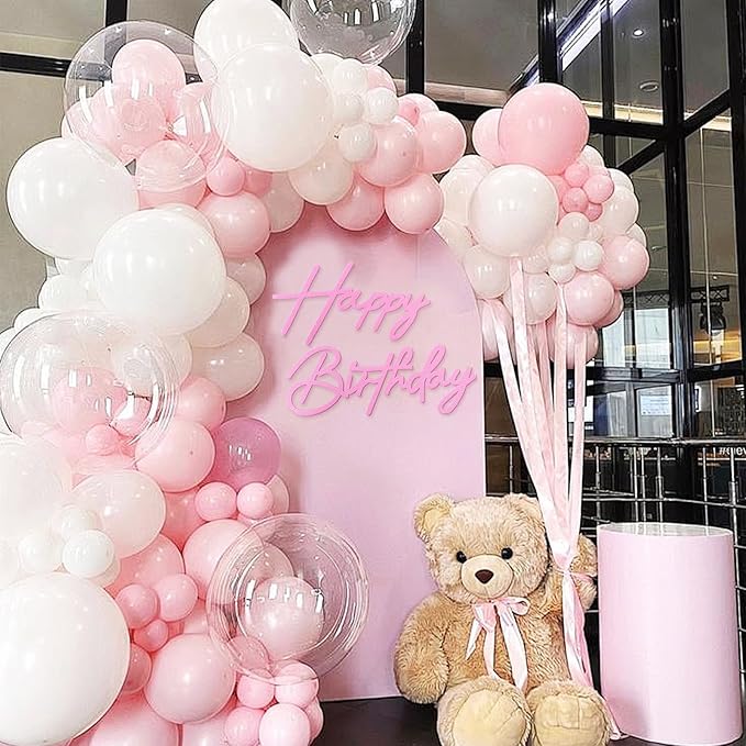 Happy Birthday Sign for Backdrop - Felt Happy Birthday Letter Sign for Balloon Arch Birthday Party Balloon Arch Backdrop Decorations for Birthday Party Baby Shower - Pink