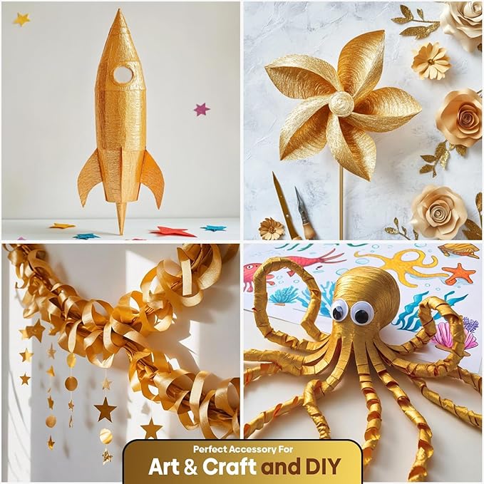Captain Décor 4 Gold Streamers, 328ft Pack of Streamers Party Decorations, Gold Party Streamer, Birthday Streamers & Other Decor(1.8 inch x 82 ft/Roll)