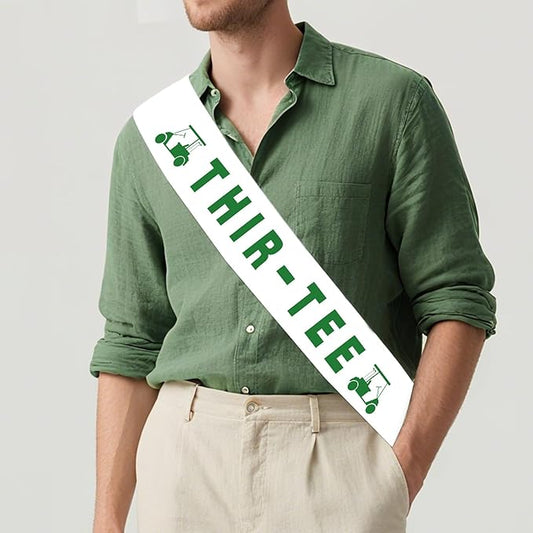 Golf 30th Birthday Party Favors Golf Thir-Tee Sash Funny Sports Golf Favor Sash for Men Happy Thirty Birthday Sash with Green Lettering 30th Birthday Party Supplies Photo Props