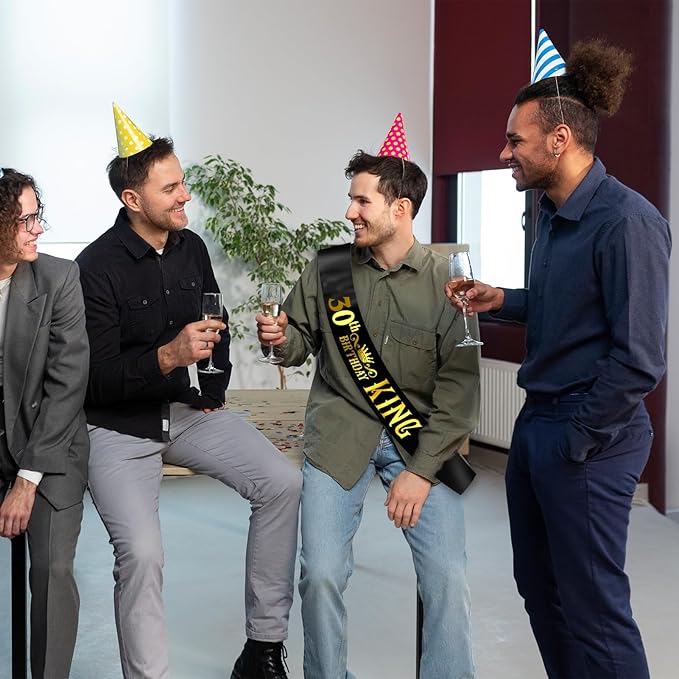30th Birthday King Sash with Gold Foil - Soft Satin Black 30th Birthday Sash for Men 30th Fabulous Bday Party, Great for Men 30 Bday Gifts Ideas, Large Enough Size (35.4x3.74 inch)