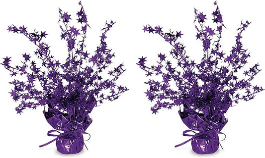 Beistle Star Gleam ‘N Burst Centerpiece, 2-Piece Purple Metallic Table Display for Birthday Parties, Celebrations, Mardi Gras, and Sports Team Decorations, 15”