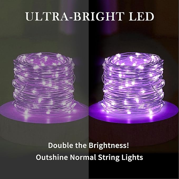 Aogist 16FT Fairy Lights with Spool,Ultra-Bright 50 LEDs Battery Operated Copper Wire String Light for Bedroom Christmas Wedding Centerpiece Parties Decoration,Purple