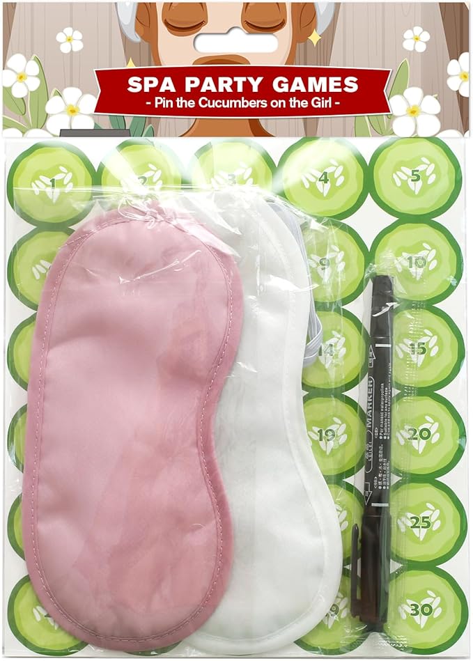 PARTYLOUD Pin The Cucumbers on The Girl, Spa Pajama Party Games, Kids Spa Birthday Party Sleepover Essentials for Girls Party Games 30 Guests