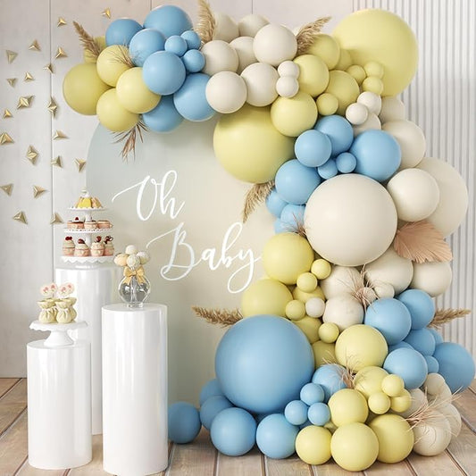 MEBAY Blue Yellow White Balloon Garland Arch Kit, 155Pcs Latex Balloons Different Size 18 12 10 5 inch for Birthday Baby Shower Wedding Anniversary Party