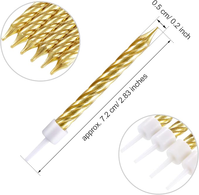 Blulu 50 Pieces Spiral Birthday Candles Metallic Cake Cupcake Candles for Birthday Wedding Party Decorations(Gold)