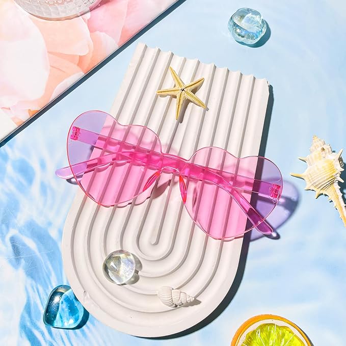 14/42 Pack Heart Sunglasses for Women, Fun Cute Rimless Transparent Candy Color Heart Glasses Party Favors