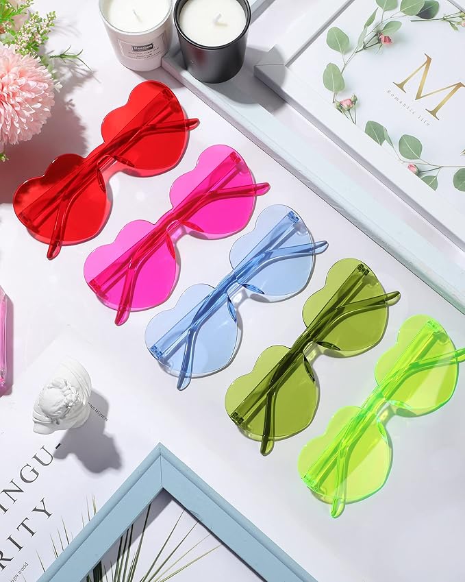 Kingdder 24 Pairs Heart Shaped Sunglasses Rimless Glasses Bulk Candy Color Tinted Eyewear Summer Party Favors