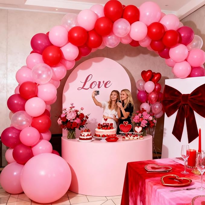 Pink and Red Balloon Set, Valentine Balloons Decorations, 12 Inch Red Pastel Light Hot Pink White Latex Balloon for Women Valentine's Day Birthday Wedding Bridal Shower Anniversary Party Decorations