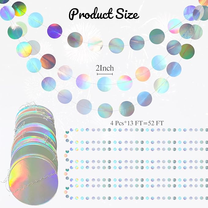 Iridescent Party Decorations,4 Pack Disco Theme Birthday Decorations with Tape,Hanging Streamer for Bachelorette Euphoria Party Supplies,Disco Party,Iridescent Decor