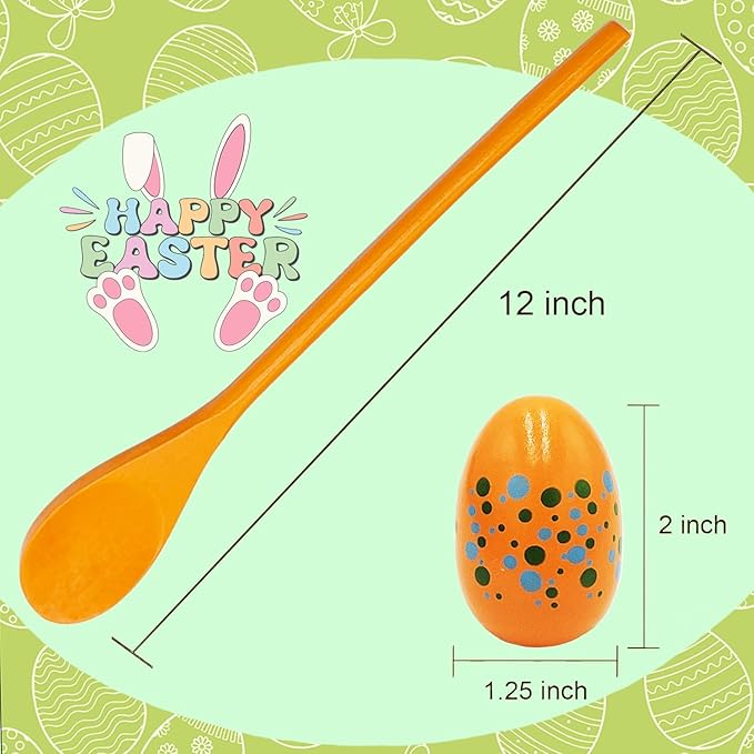 Painted Easter Egg and Spoon Race Game Set, Family Game for Kids & Family Activity Holiday Outdoor Yard Easter Egg Hunt Birthday Party Front Lawn