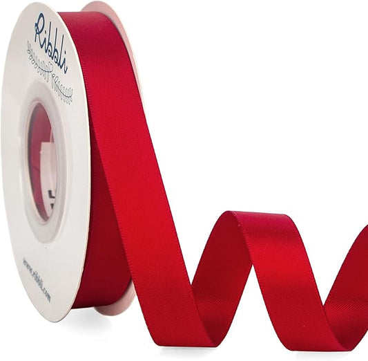 Ribbli Red Satin Ribbon 5/8 inch x Continuous 25 Yards,Double Faced Satin Use for Craft, Gift Wrapping, Christmas Ornaments, Hair Bows, Bouquet Bows