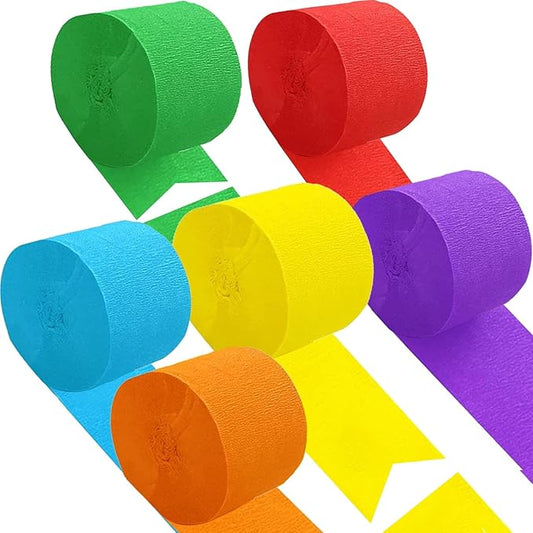 Rainbow Crepe Paper 6 Pcs Colourful Streamers for Party Decorations, Birthday Wedding DIY Crafts, Gift Wrapping Supplies