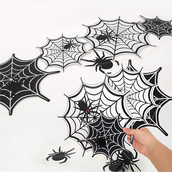Cheerland Spider Web Banner Garland Black Halloween Decorations Hanging Cobweb Spiderweb Haunted Mansion for Spooky Birthday Horror Home Office Classroom Mantle Fireplace Decor Party Supplies