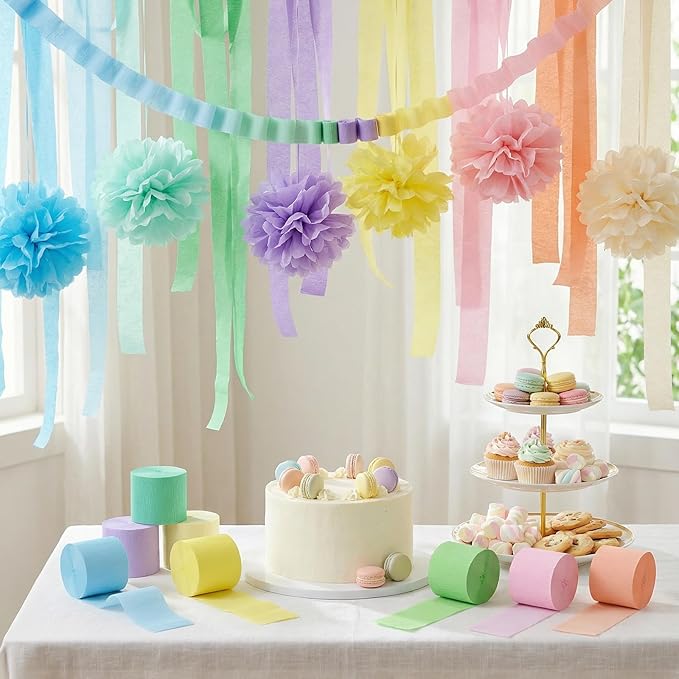 Pastel Crepe Paper Streamers 9 Rolls 738ft,Fancy Streamers Party Decorations for Birthday Wedding Baby Shower Bride Shower Holiday Decorations DIY Gift Wrapping, 1.77 Inch x 82 Ft/Roll