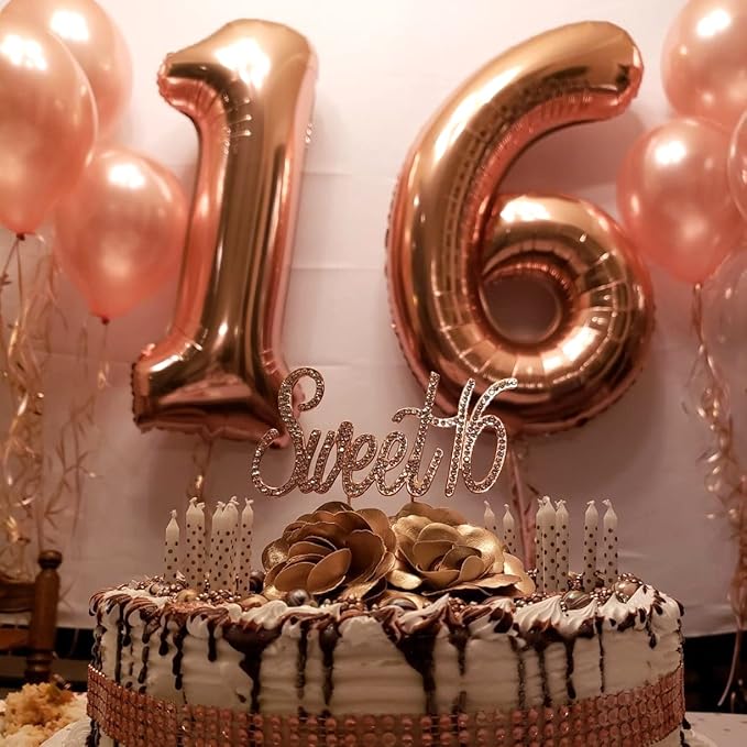 Rose Gold Foil Balloon Number 6, 40'' Giant Self Inflating Number Balloons Set 0-9, Large Number 6 Helium Balloon for Girls Women 6th Birthday Graduation Anniversary Party Decorations Supplies