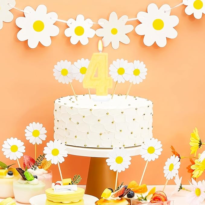 Yellow Birthday Candles for Boys Girls - Number 4 Candle Cake Topper for Yellow Party Decorations Sunflower Birthday Decorations