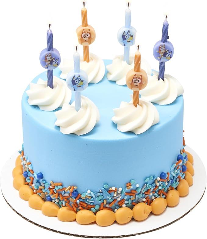 6 Bluey Birthday Cake Candles | Birthday Candles for Cake Decorations Featuring Bluey and Bingo, Blue & Orange, for Party