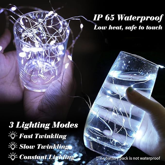 ZGWJ 50 Pack Fairy Lights Battery Operated, 7FT 20LED Mini Fairy String Lights Silver Wire 3 Modes for DIY, Parties, Wedding, Bedroom, Halloween Christmas Decoration- Cold White