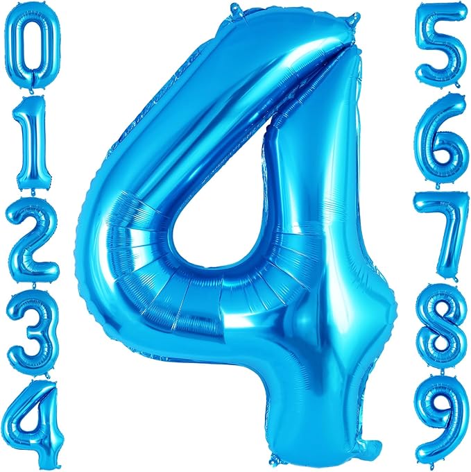 Blue Number 4 Balloon 40 Inch, Big Large Foil Helium Number Balloons, Jumbo Giant Mylar Number 4 Balloons for 4 Year Old Birthday Party Decorations Supplies Anniversary Celebration