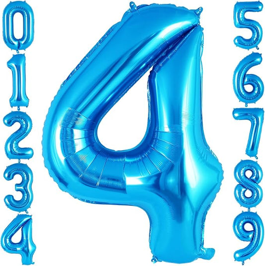 Blue Number 4 Balloon 40 Inch, Big Large Foil Helium Number Balloons, Jumbo Giant Mylar Number 4 Balloons for 4 Year Old Birthday Party Decorations Supplies Anniversary Celebration