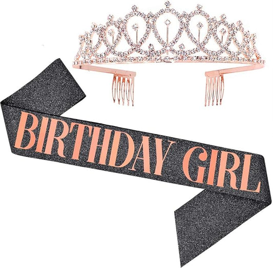 "Birthday Girl" Sash & Rhinestone Tiara Set - Birthday Gifts Birthday Sash for Women Birthday Party Supplies