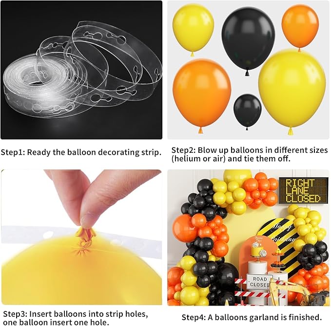 Construction Party Balloon Garland Kit, Construction Birthday Party Supplies Orange Black Yellow Balloon Garland with Truck Foil Balloon for Construction Quarantine Party Decorations