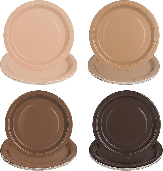 AimFun 48Pcs Brown Paper Plates Gradient Brown Party Plates 4 Colors 7”Disposable Round Dessert Plates for Birthday Holiday Thanksgiving Gathering Party Supplies