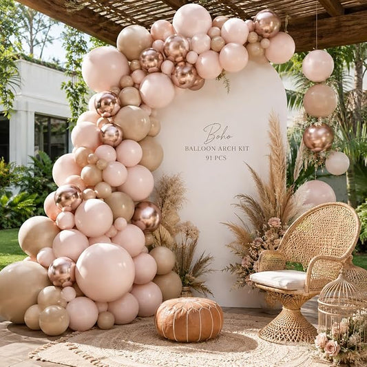 Boho Balloon Arch Double Stuffed Blush Nude Rose Gold Boho Balloon Garland Kit Rosegold Beige Peach Brown Cream Latex Balloons for Baby Bridal Shower Engagement Birthday Wedding Boho Party Decorations