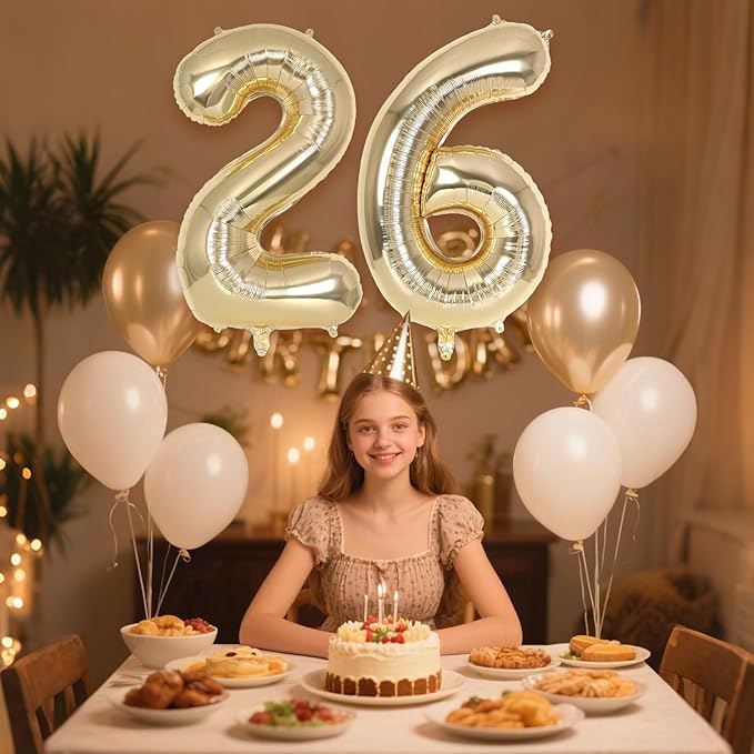 Champagne Gold Large Number 26 Balloon, 40 Inch Light Gold Foil Helium Number Balloons, Giant Mylar Number 26 Balloons for 26 Years Old Birthday Party Anniversary Decorations (Champagne Gold 26)