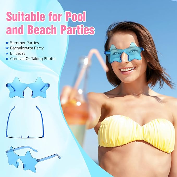 Pibupibu 14 Pack Star Sunglasses Bulk, Fun Rimless Star Glasses for Women Party Favors