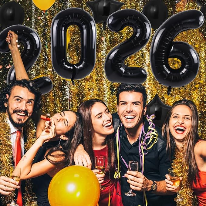 TONIFUL 2026 Graduation Balloons 42Inch Black 2026 Number Balloons Aluminum Foil Mylar Balloons for Graduation New Year Eve Decorations Class of 2026 Christmas Anniversary 2026 Grad Party Supplies