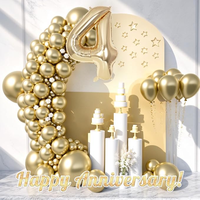 Champagne Gold Large Number 4 Balloon, 40 Inch Light Gold Foil Helium Number Balloons, Giant Mylar Number 4 Balloons for 4 Years Old Birthday Party Anniversary Decorations