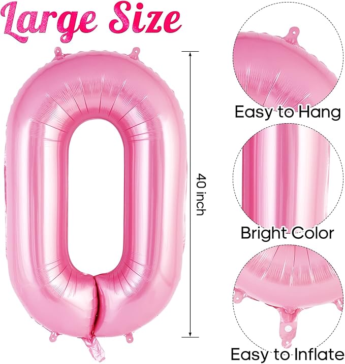 Pink Number 0 Balloon 40 Inch, Big Large Foil Helium Number Balloons, Jumbo Giant Mylar Number 0 Balloons for Birthday Party Decorations Supplies Anniversary Celebration
