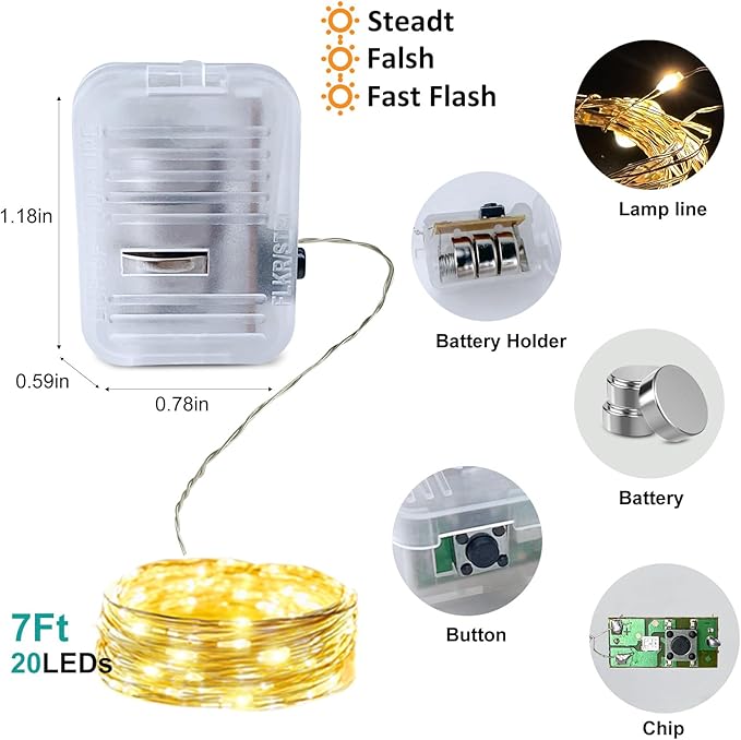 12 Pack Fairy Lights Battery Operated, 7ft 20 Mini LED Fairy Lights Silver Wire Twinkle Lights for DIY, Parties, Wedding, Bedroom, Christmas Decoration (Warm White)