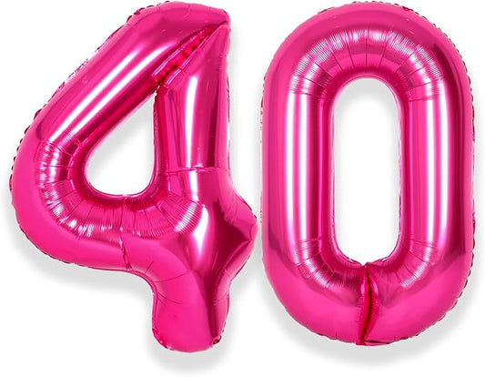 SUWEN 40 Inch Large Hot Pink 40 Balloon Numbers Big Foil Helium Number Balloons 0-9 Jumbo Happy 40th Mylar Birthday Party Decorations for Women Anniversary Party Supplies