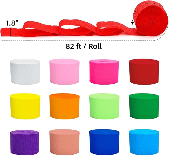 48 Rolls Crepe Paper Streamers, 3936 ft Bright Color Pastel Streamer, Crepe Paper Flower DIY Making Kit, Party Decoration for Baby Shower Wedding Birthday Gift Wrapping (1.8 Inch x 82 ft/Roll)