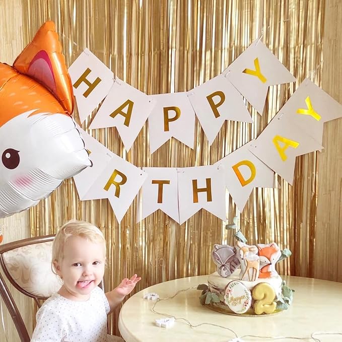 Happy Birthday Banner Birthday Party Supplies Garland Decorations Birthday Signs Nursery Hanging Decor (White)