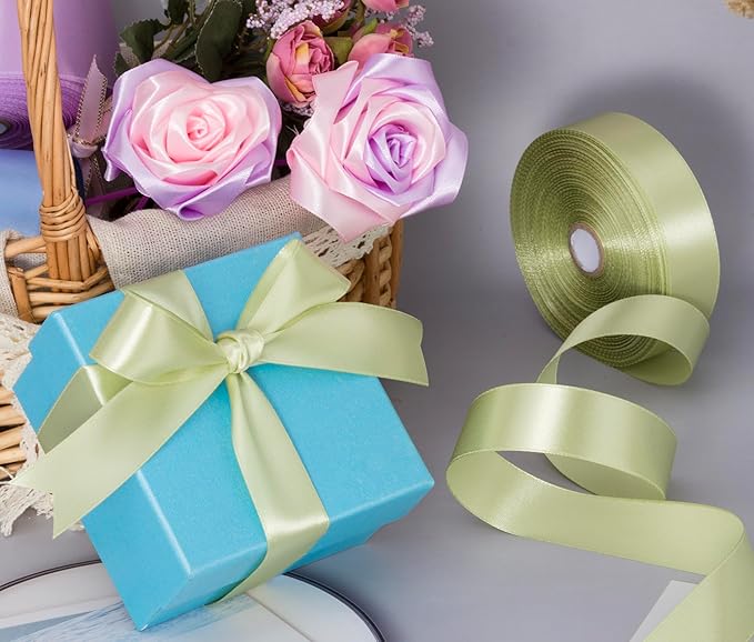 YASEO 1 Inch Spring Green/Fresh Sprout Solid Satin Ribbon, 50 Yards Craft Fabric Ribbon for Gift Wrapping Floral Bouquets Wedding Party Decoration