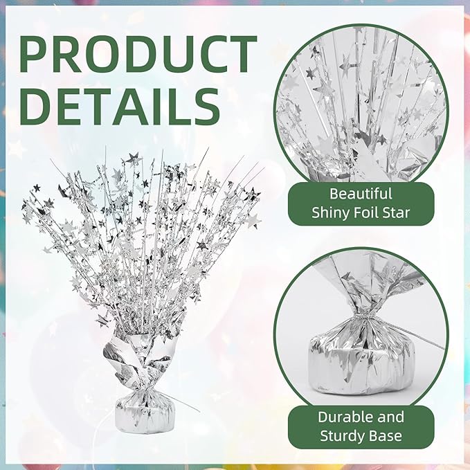 20 Pack Silver Foil Spray Centerpiece Star Table Decoration Metallic Burst Table Centerpieces for Birthday New Year Wedding Anniversary Graduation Party Supply (Silver)