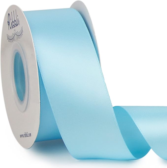 Ribbli Light Blue Baby Blue Double Faced Satin Ribbon,1-1/2” x Continuous 25 Yards,Use for Bows Bouquet,Gift Wrapping,Wedding,Floral Arrangement