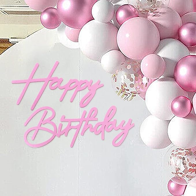 Happy Birthday Sign for Backdrop - Felt Happy Birthday Letter Sign for Balloon Arch Birthday Party Balloon Arch Backdrop Decorations for Birthday Party Baby Shower - Pink